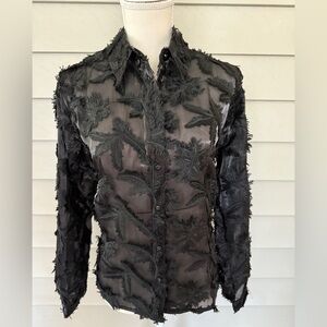 Zara Black Textured oversized Sheer Blouse NWOT